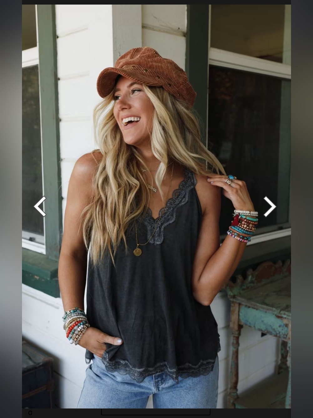 Three Bird Nest Palm Desert Lace Trim Top